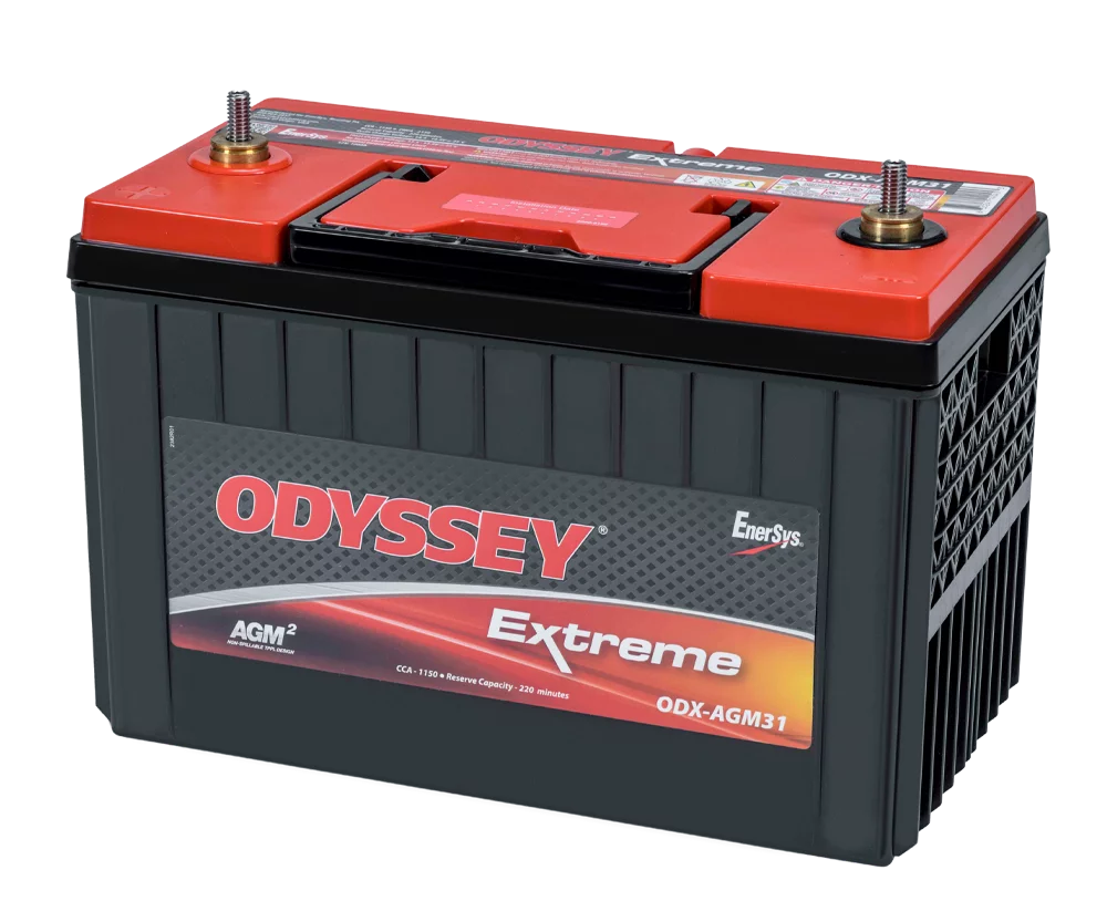 ODYSSEY Extreme automotive battery by EnerSys with top terminals, available at Sartin Marine. Perfect for powering boats and marine equipment in Lake Fork.